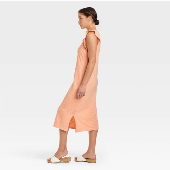 NEW Universal Thread Dress Orange T-Shirt Dress Maxi Long Length Ruffle Large - Picture 2 of 8